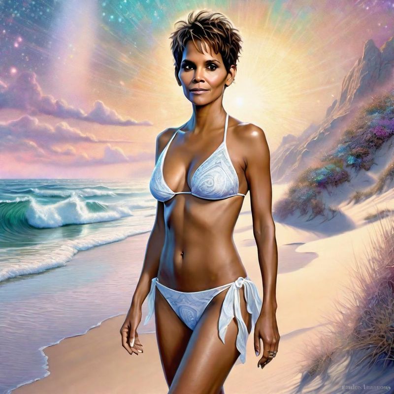 Halle Berry in a White printed Bikini on the beach 5.jpg