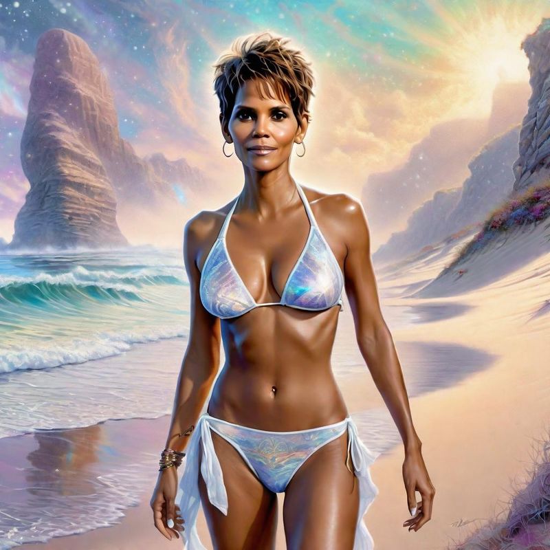 Halle Berry in a White printed Bikini on the beach 4.jpg
