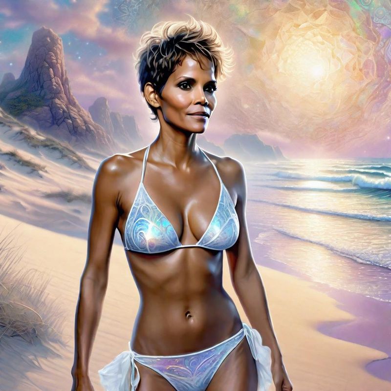 Halle Berry in a White printed Bikini on the beach 3.jpg