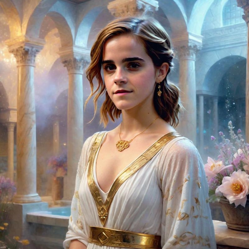 Emma Watson in tunic in a Roman Bathhouse 4.jpg
