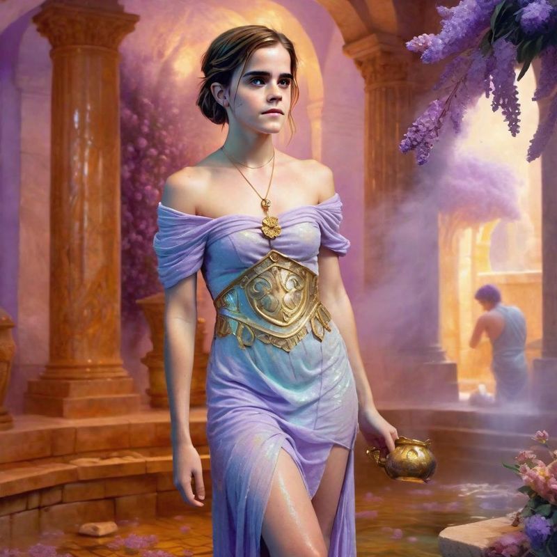 Emma Watson in tunic in a Roman Bathhouse 2.jpg