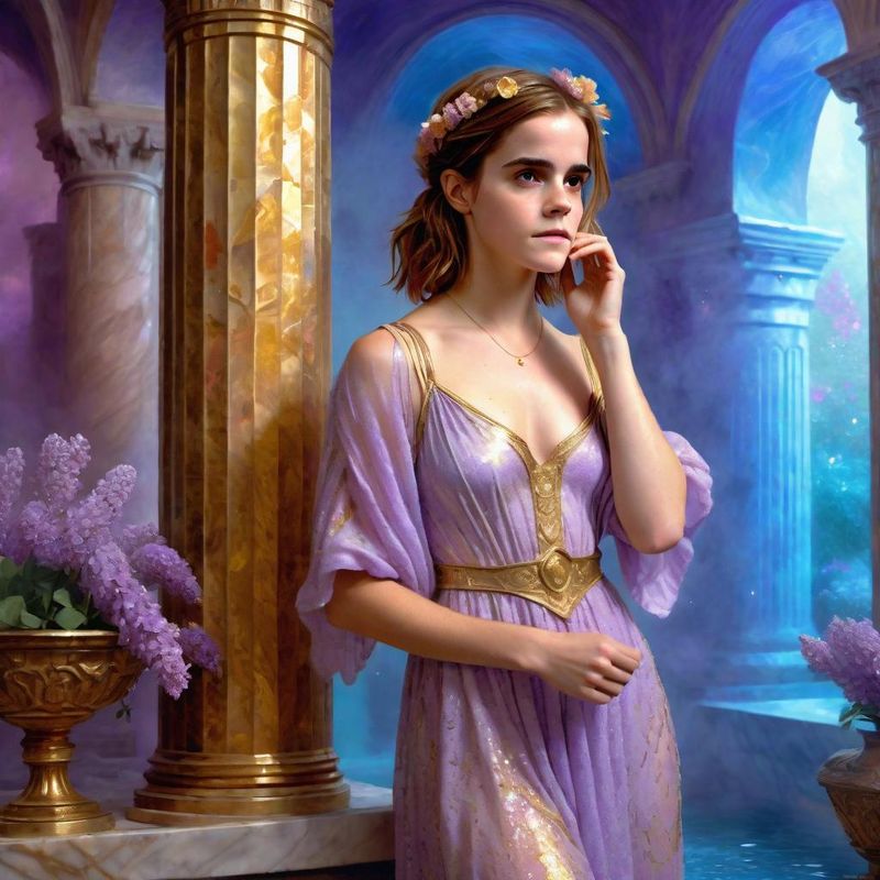 Emma Watson in tunic in a Roman Bathhouse 1.jpg