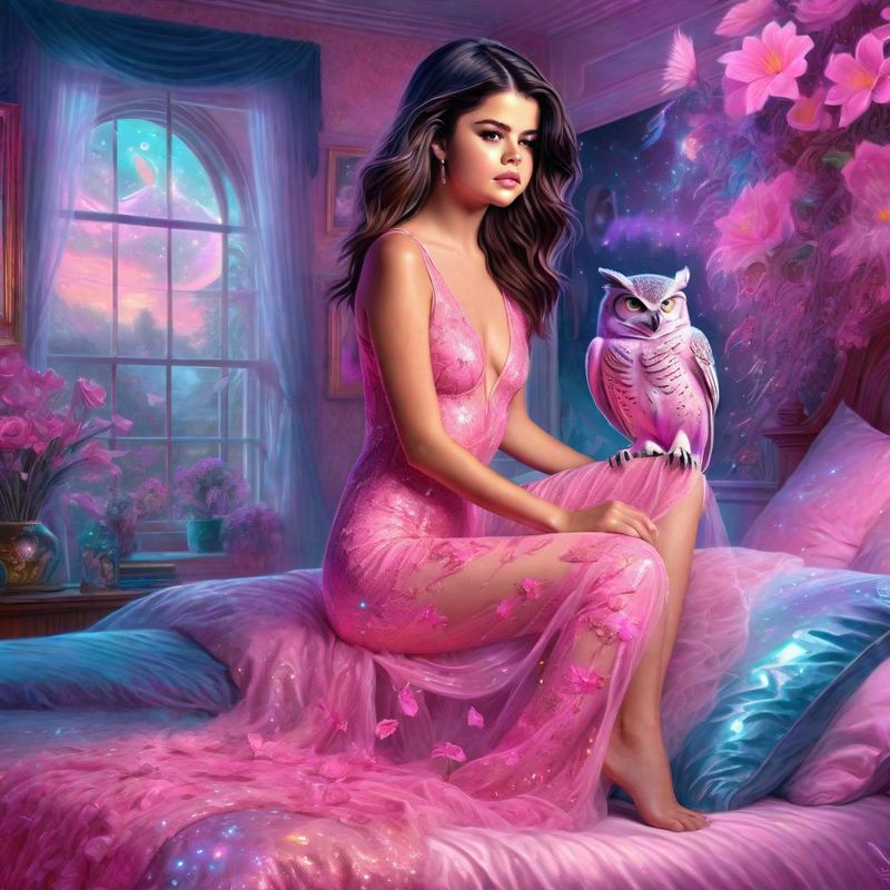 Selena Gomez in a Pink sensual Nightgowl in Her bedroom 2.jpg