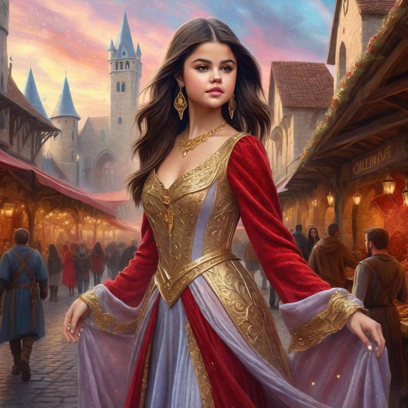 Selena Gomez standing in medieval Clothes on an medieval Marketplace in a Fantasy World 1.jpg