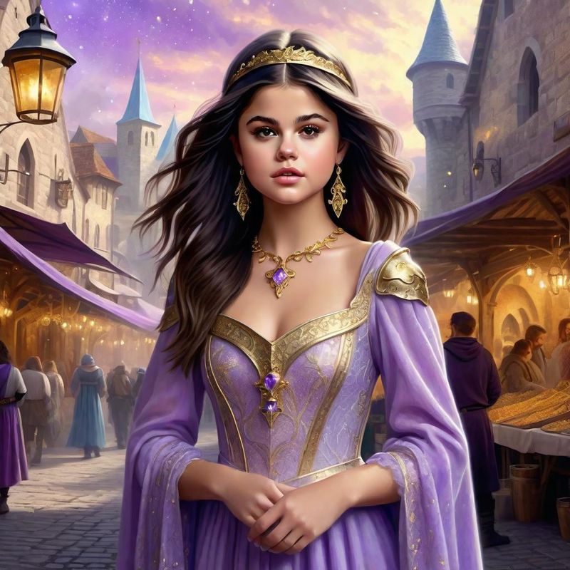 Selena Gomez standing in medieval Clothes on an medieval Marketplace in a Fantasy World 3.jpg