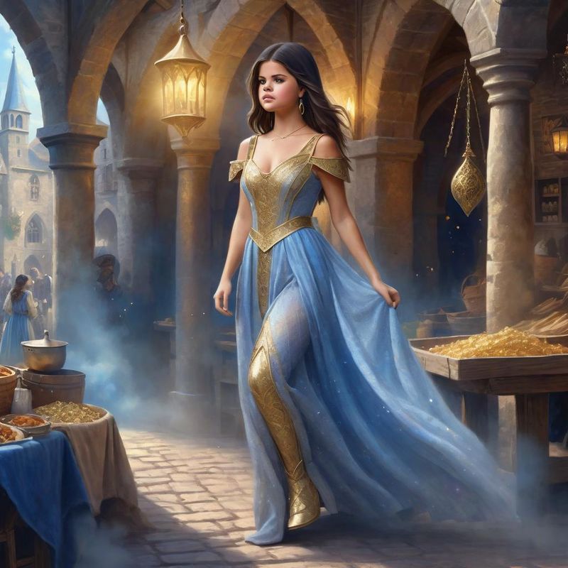 Selena Gomez standing in medieval Clothes on an medieval Marketplace in a Fantasy World 5.jpg