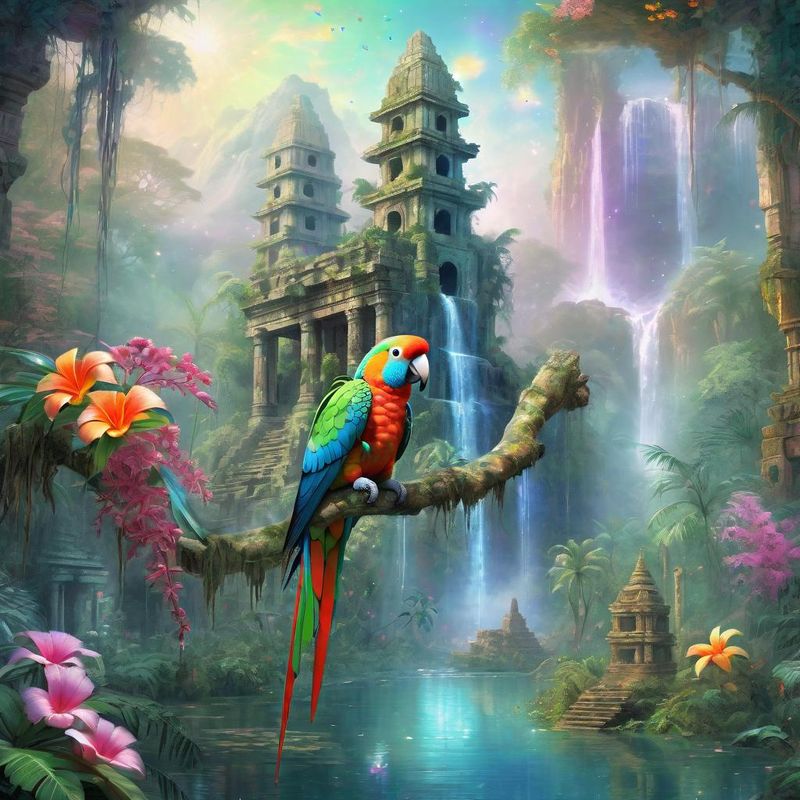 Parrot on a Branch in the Jungle by and old Temple 3.jpg