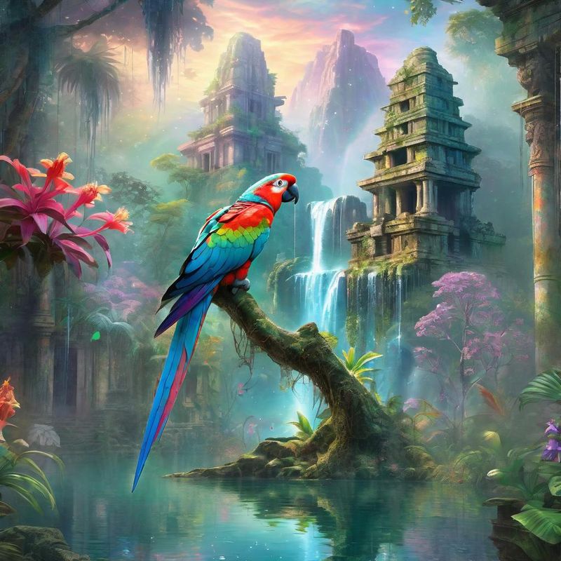 Parrot on a Branch in the Jungle by and old Temple 5.jpg