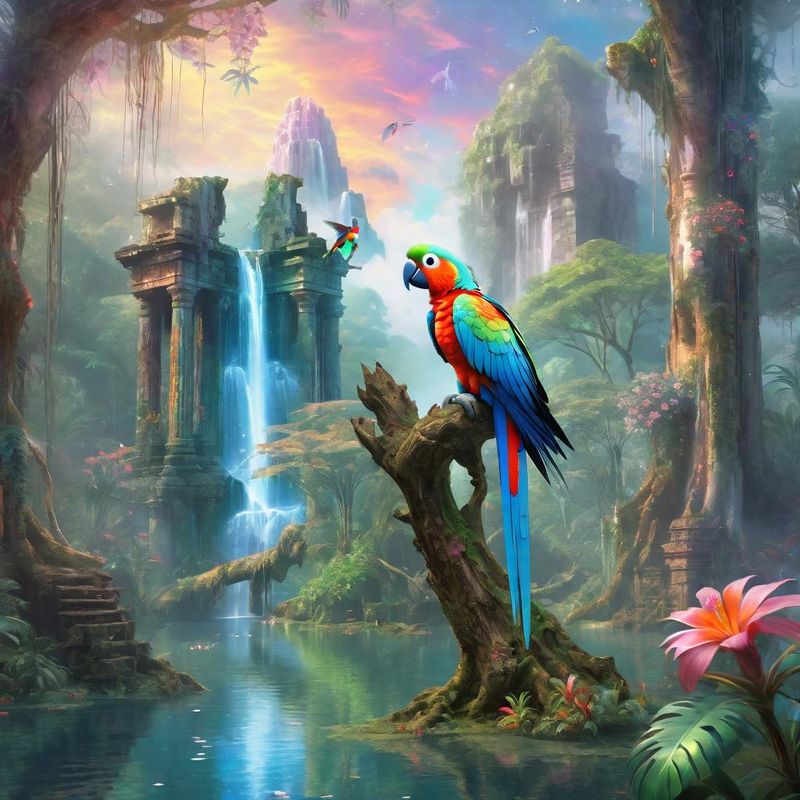 Parrot on a Branch in the Jungle by and old Temple 6.jpg