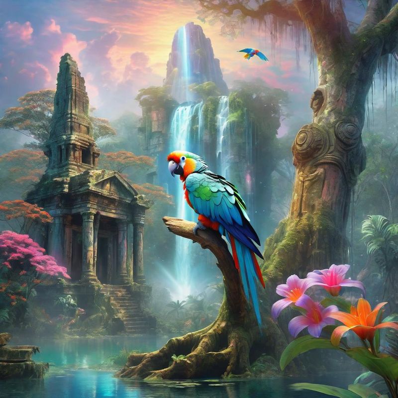 Parrot on a Branch in the Jungle by and old Temple 7.jpg