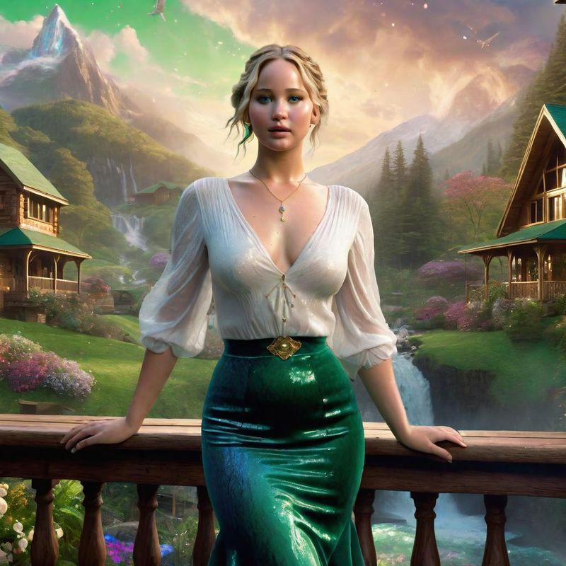 Jennifer Lawrence stands on the wooden veranda 4.jpg