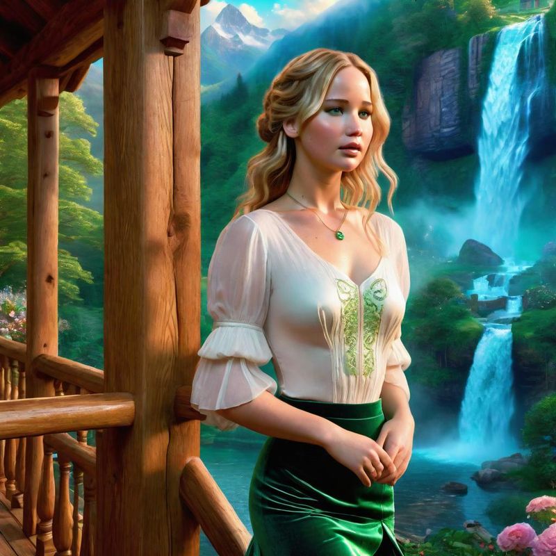 Jennifer Lawrence stands on the wooden veranda 3.jpg