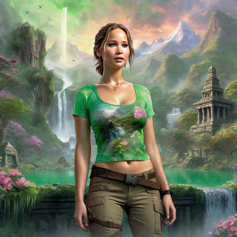 Jennifer Lawrence as Tombraider in the Jungle by an Old Temple 3.jpg