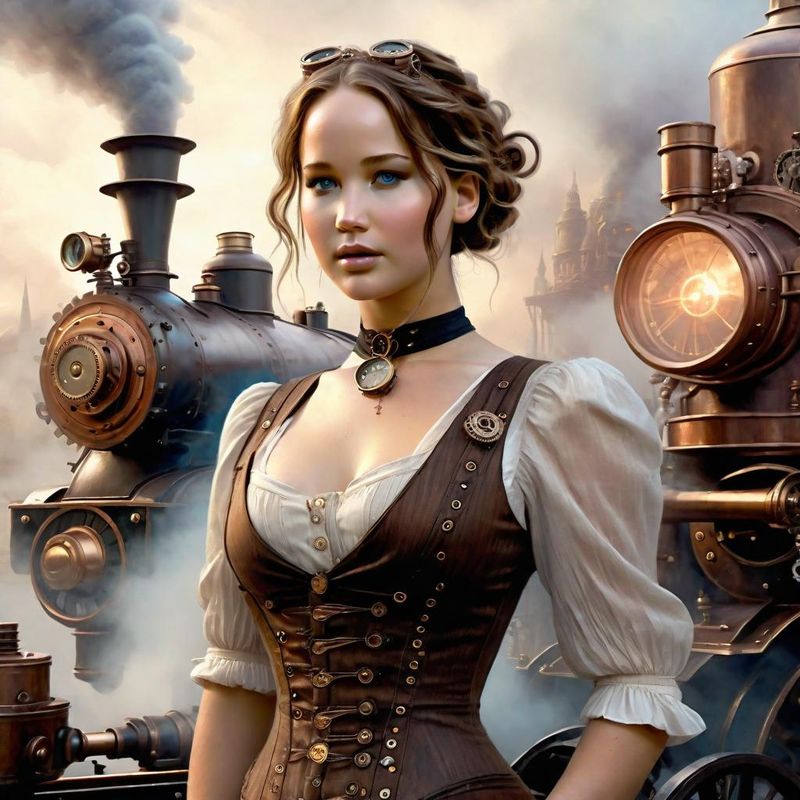 Jennifer Lawrence in Steampunk clothes in a Steampunk world 4.jpg