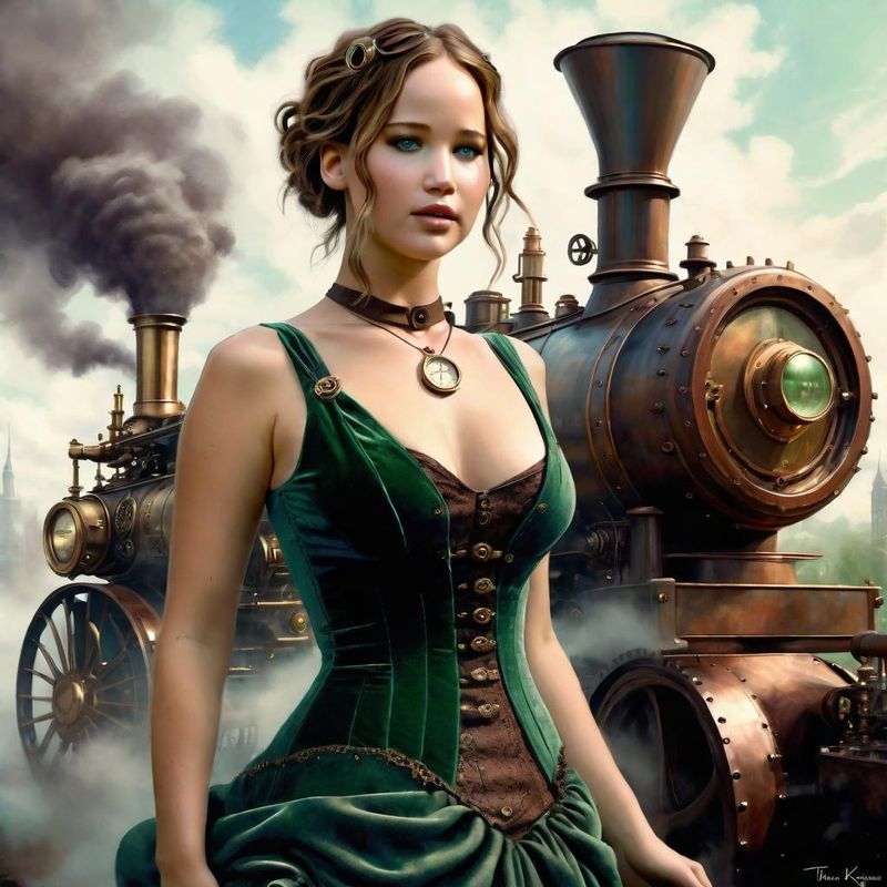 Jennifer Lawrence in Steampunk clothes in a Steampunk world 2.jpg