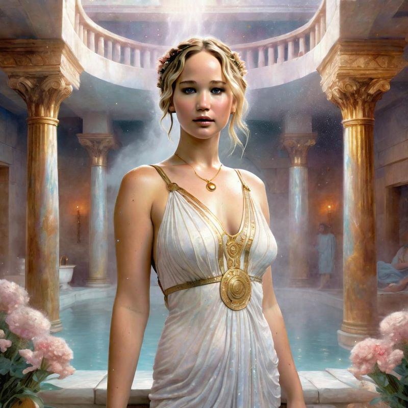 Jennifer Lawrence in tunic in a Roman Bathhouse 3.jpg
