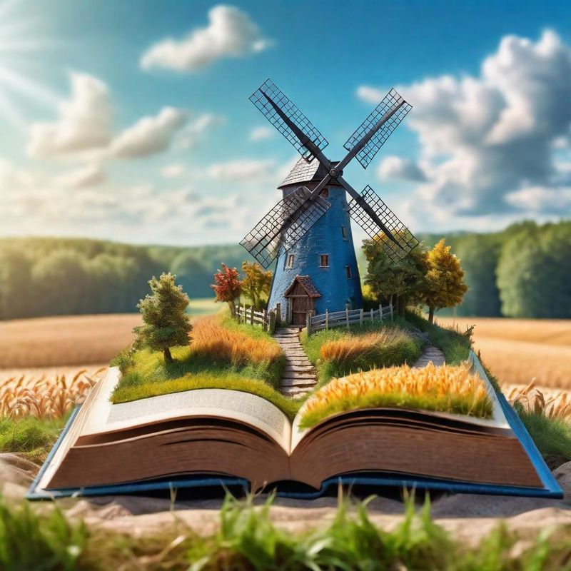Beautiful Miniature a windmill in a medieval landscape coming out of an open fantasy book 6.jpg