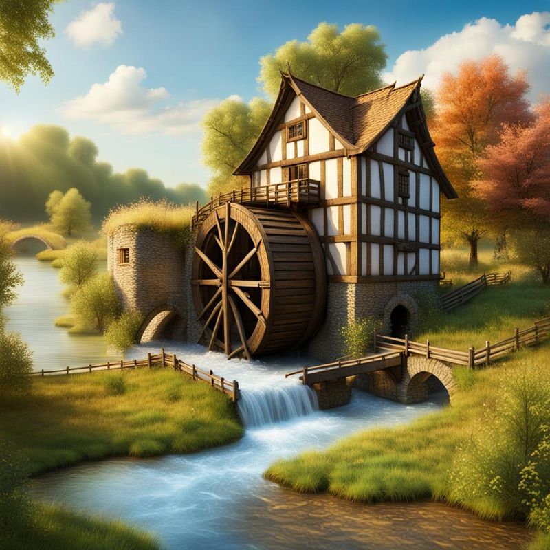 A Old Watermill in a medieval landscape on a river 10.jpg