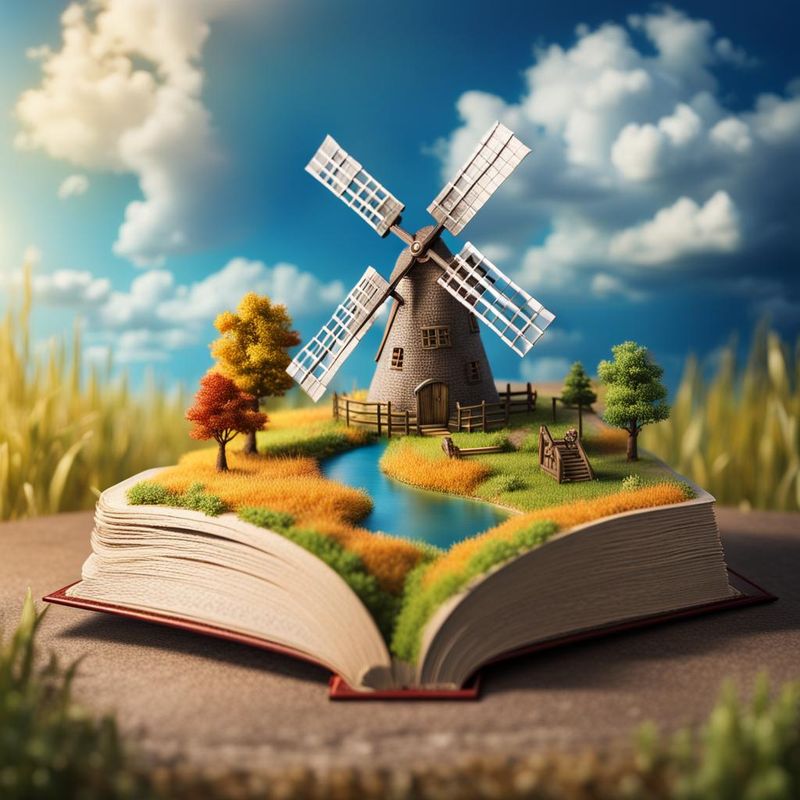 Beautiful Miniature a windmill in a medieval landscape coming out of an open fantasy book 7.jpg