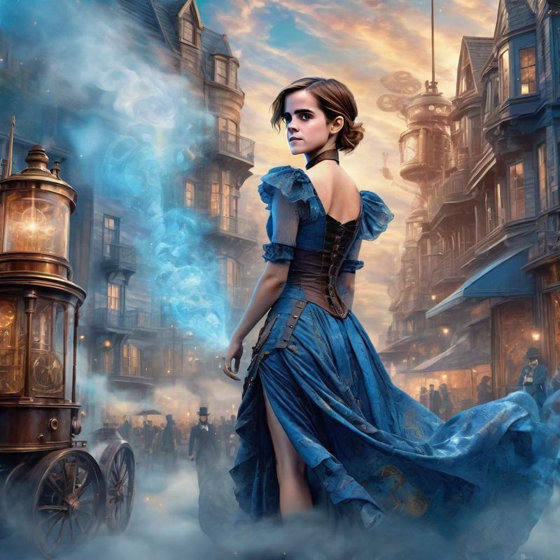 Emma Watson in a Victoriaanse steampunk clothes in a steampunk fantasy world 7.jpg