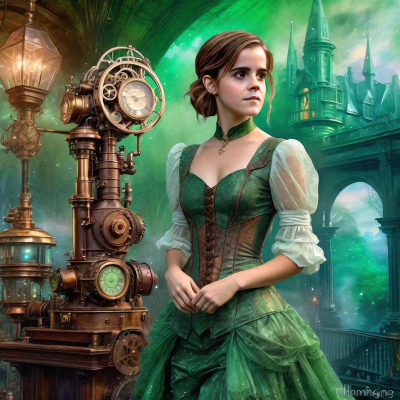 Emma Watson in a Victoriaanse steampunk clothes in a steampunk fantasy world 2.jpg