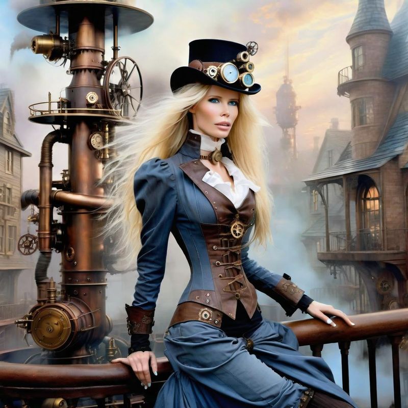Claudia Schiffer in Steampunk clothes in a Steampunk world 8.jpg