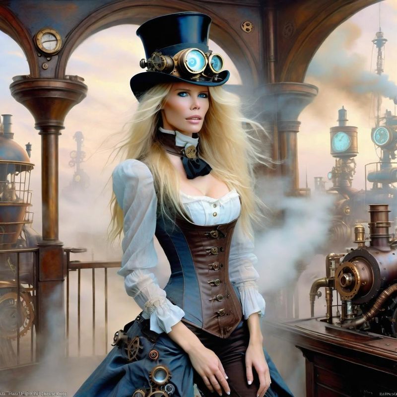 Claudia Schiffer in Steampunk clothes in a Steampunk world 7.jpg
