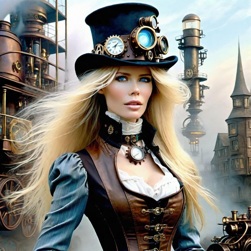 Claudia Schiffer in Steampunk clothes in a Steampunk world 6.jpg