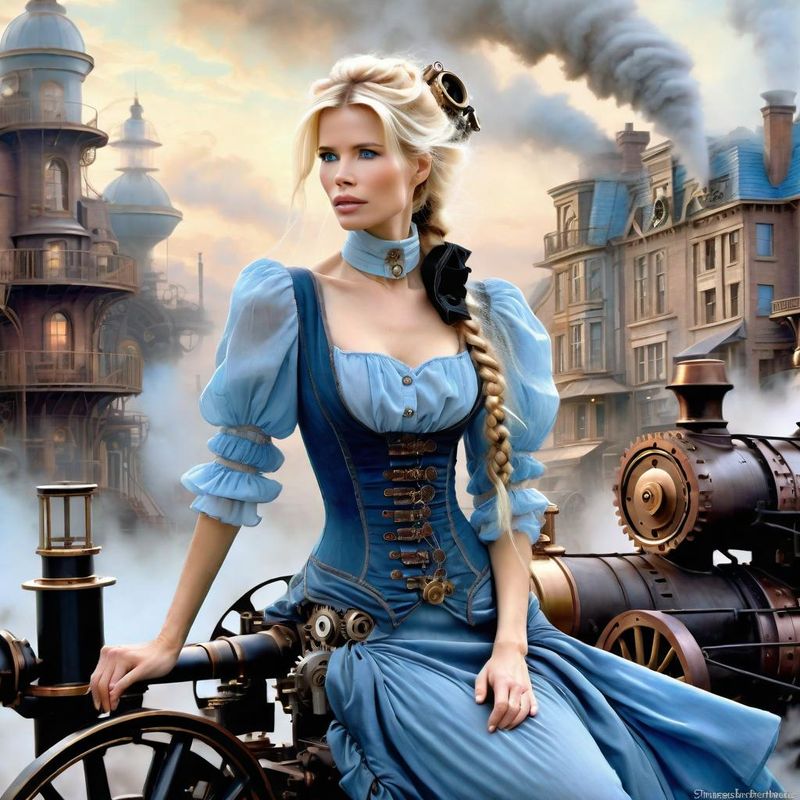 Claudia Schiffer in Belle Epoque clothes in a Steampunk world 1.jpg