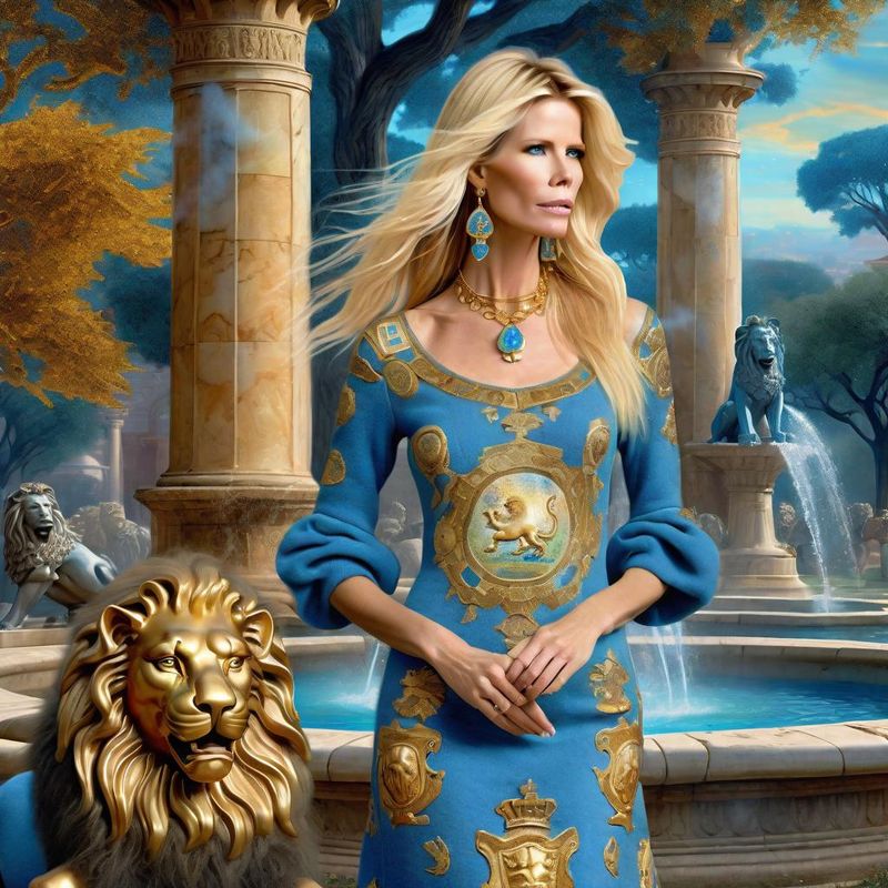 Claudia Schiffer in a Wool dress with Byzantine Lions in a Byzantine Empire 2.jpg