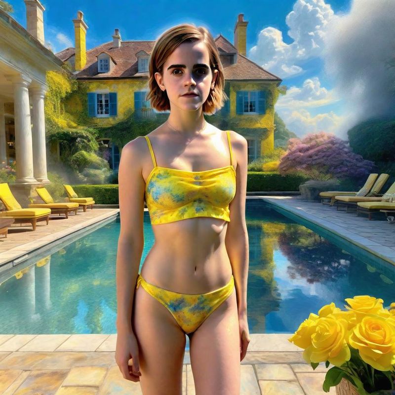 Emma Watson in Yellow Bikini by the pool of a Villa 3.jpg