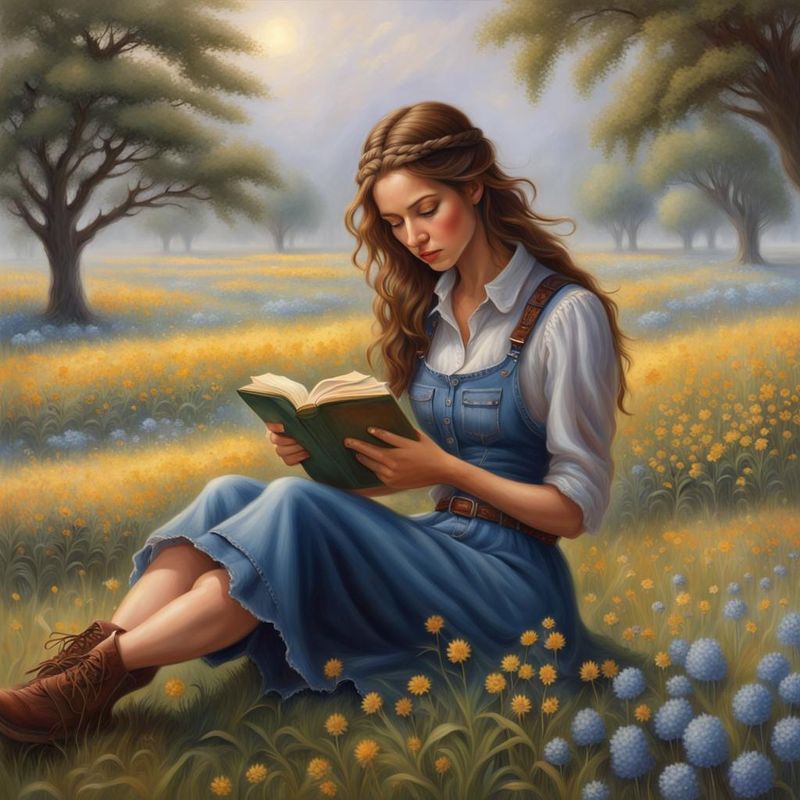 Young woman sits in a flower field and reads a book 1.jpg