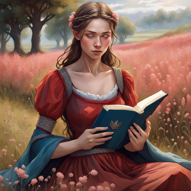 Young woman sits in a flower field and reads a book 3.jpg