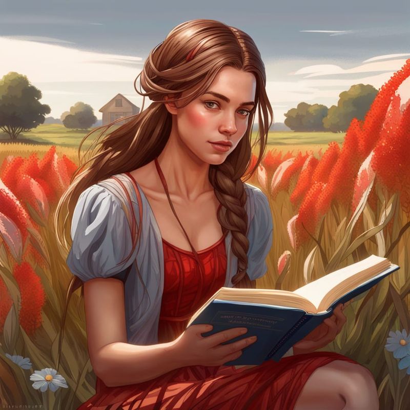 Young woman sits in a flower field and reads a book 5.jpg