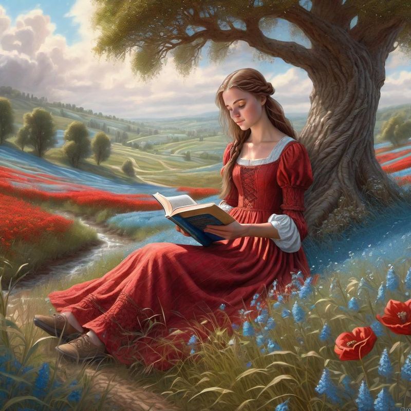 Young woman sits in a flower field and reads a book 7.jpg