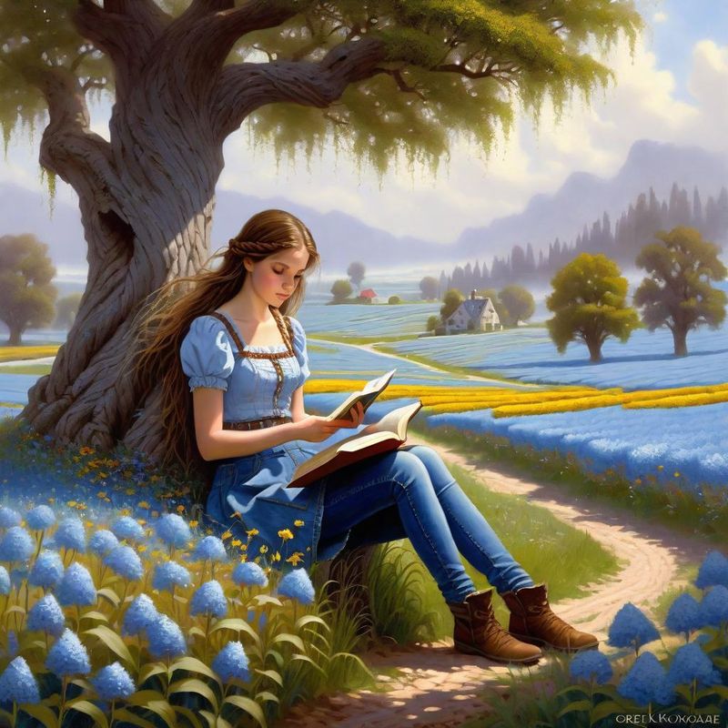 Young woman sits in a flower field and reads a book 4.jpg