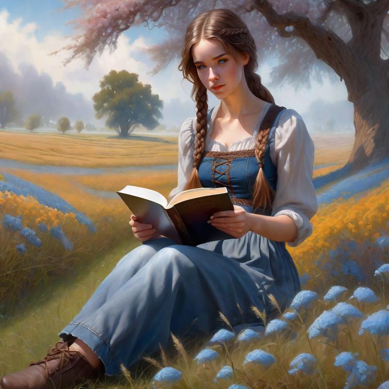Young woman sits in a flower field and reads a book 2.jpg