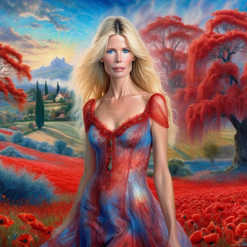 Claudia Schiffer in a Red lace sensual dress in poppy field 5.jpg