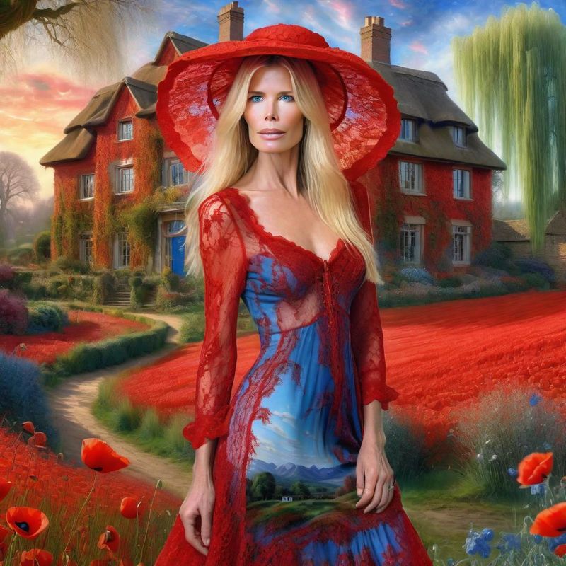 Claudia Schiffer in a Red lace sensual dress in poppy field 4.jpg
