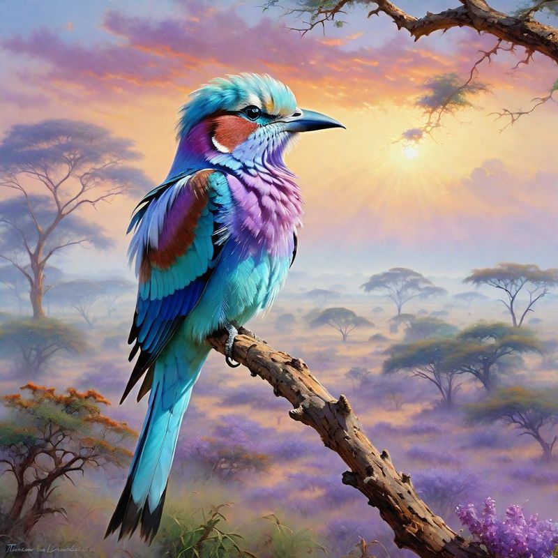 Lilac Breasted Roller on a wooden pole in the African savanna 5.jpg