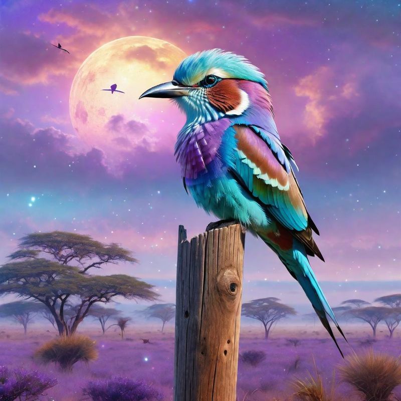 Lilac Breasted Roller on a wooden pole in the African savanna 2.jpg
