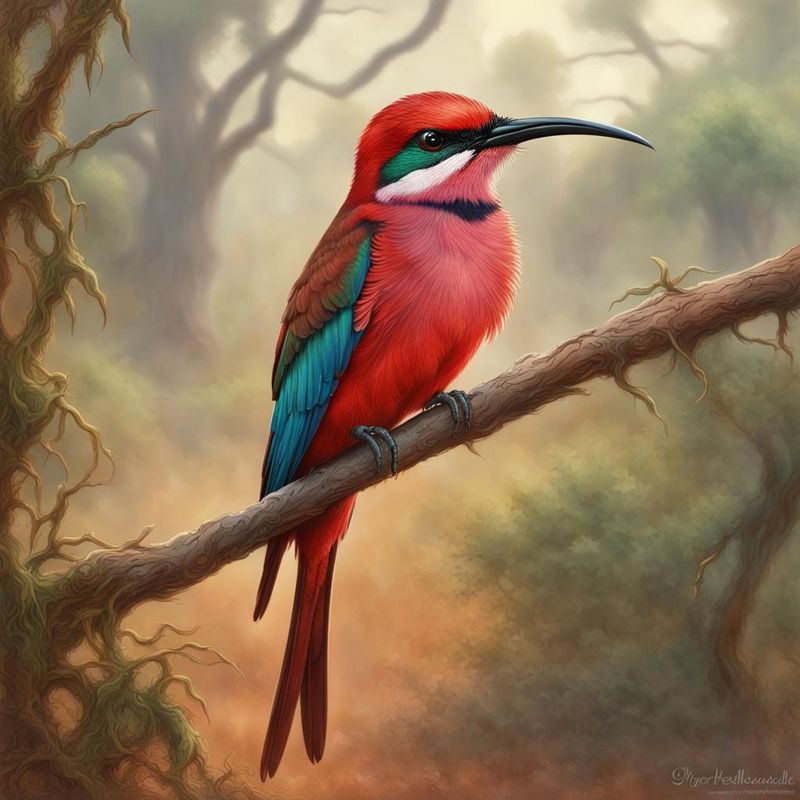 Southern carmine bee-eater on a branch in the African savanna 3.jpg