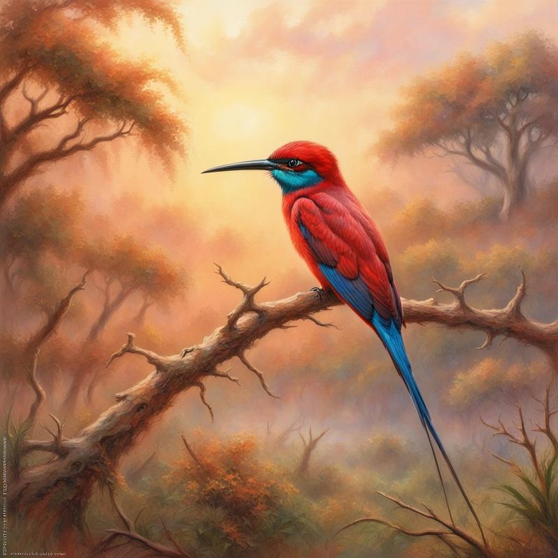 Southern carmine bee-eater on a branch in the African savanna 1.jpg