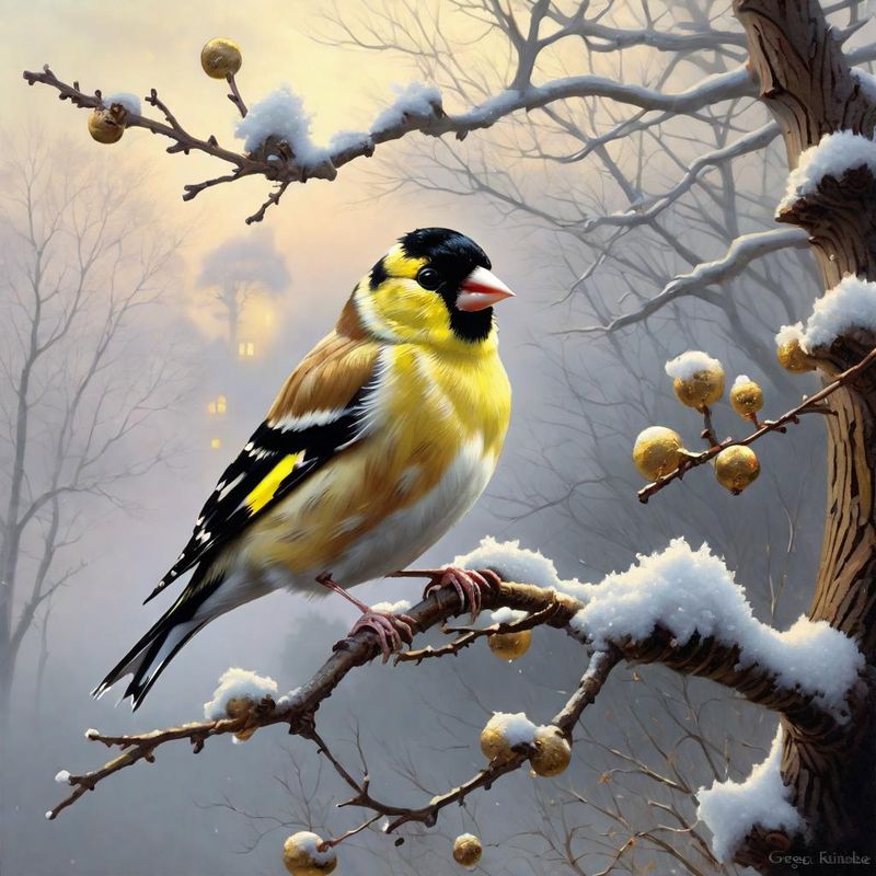 Goldfinch on a branch - Winter 1.jpg