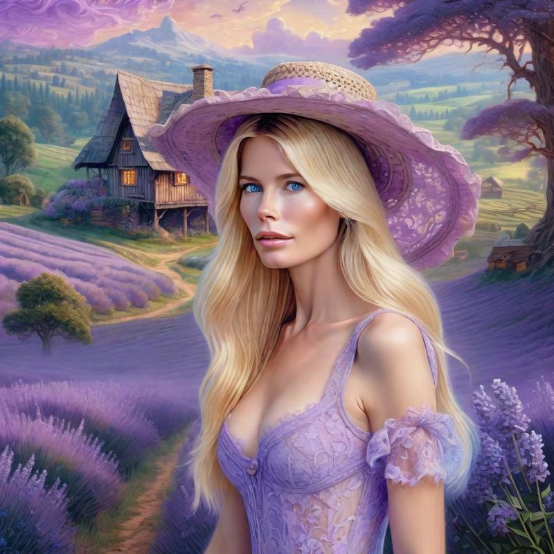Claudia Schiffer in a lilac Lace sensual dres in a Lavender field 5.jpg