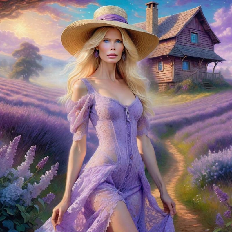 Claudia Schiffer in a lilac Lace sensual dres in a Lavender field 4.jpg