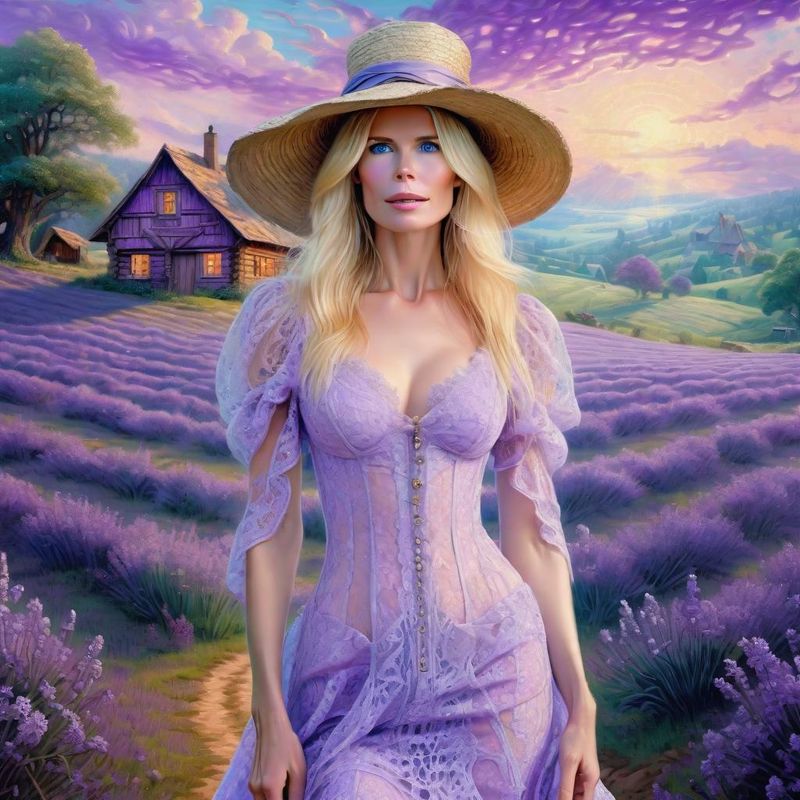 Claudia Schiffer in a lilac Lace sensual dres in a Lavender field 1.jpg