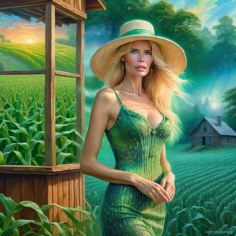 Claudia Schiffer in a light green lace sensual dress in a Corn field 5.jpg