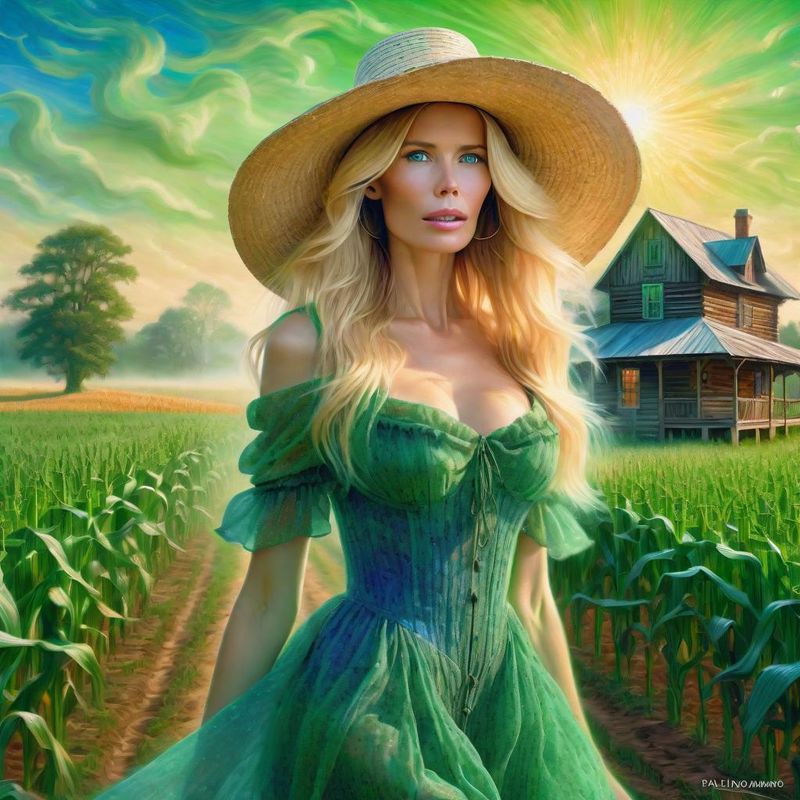 Claudia Schiffer in a light green lace sensual dress in a Corn field 4.jpg
