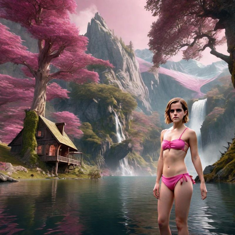 Emma Watson in a Pink Bikini on a lake in the Mountains 5.jpg
